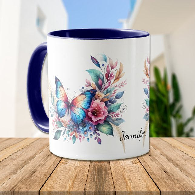 Mug Beau Imaginaire bleu orange papillon floral (Créateur téléchargé)