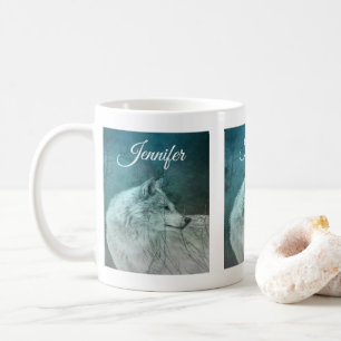 Mug Beau loup gris dans une forêt foncée