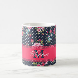 Mug Beau monogramme vintage girly à la mode floral