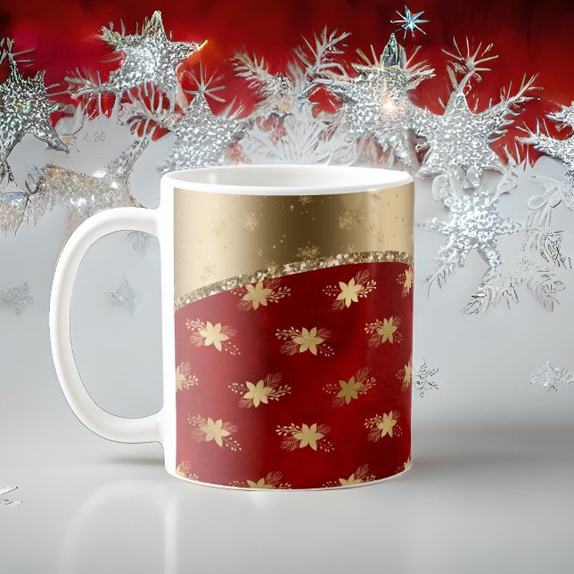 Mug Beau motif floral rouge profond avec ruban or (Créateur téléchargé)