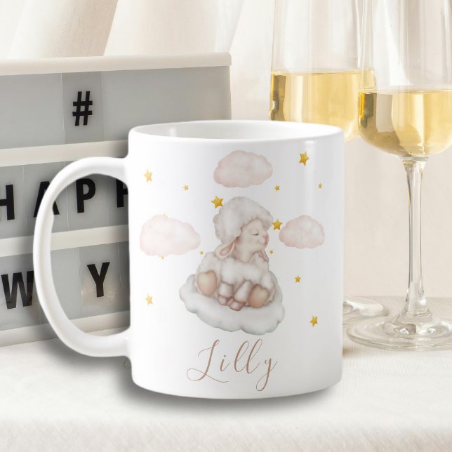 Mug Beau Mouton nuages roses Lamb étoiles dorées rêvée (Créateur téléchargé)