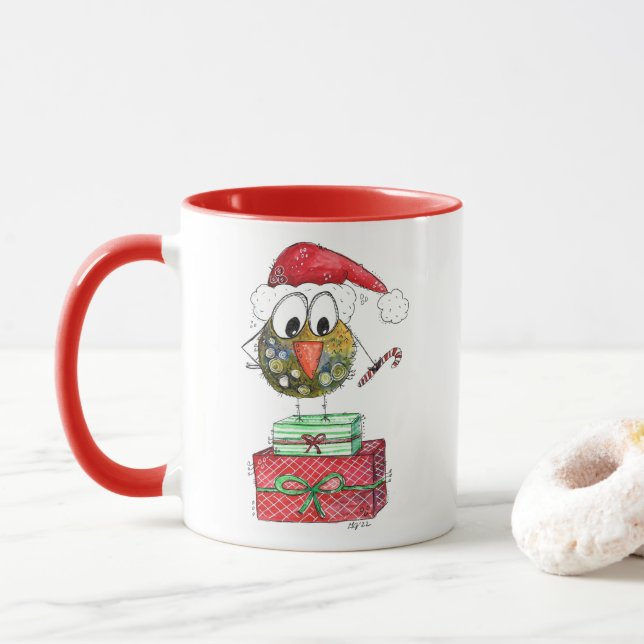 Mug Beau Oiseau de Noël Whimsical (Avec donut)