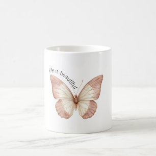 Mug Beau Papillon Crème Rose