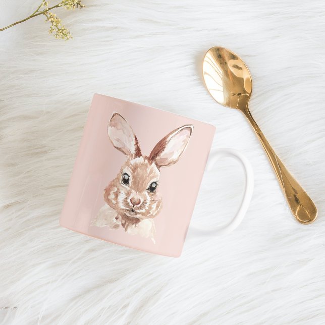 Mug Beauté moderne Pastel Rose Aquarelle Bunny Lovely (Créateur téléchargé)