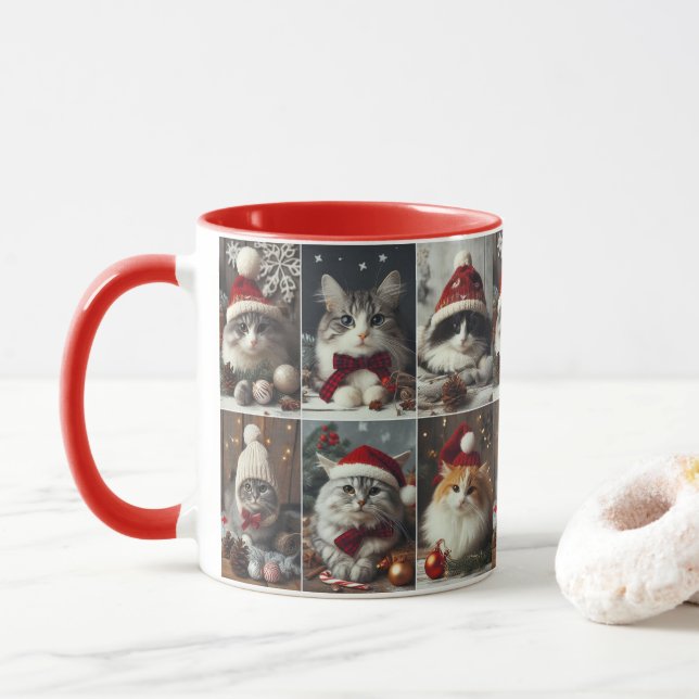 Mug Beaux CATS de Noël Animaux d'hiver Rustiques (Avec donut)