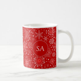 Mug Beaux Snowflakes sur Noël Arrière - plan rouge