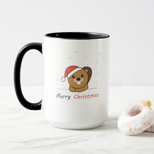 Mug Beaver Noël Neige Hiver Animaux Castor (Avec donut)