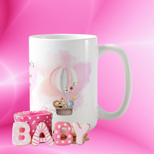 Mug Bébé Animaux dans un ballon à air chaud rose