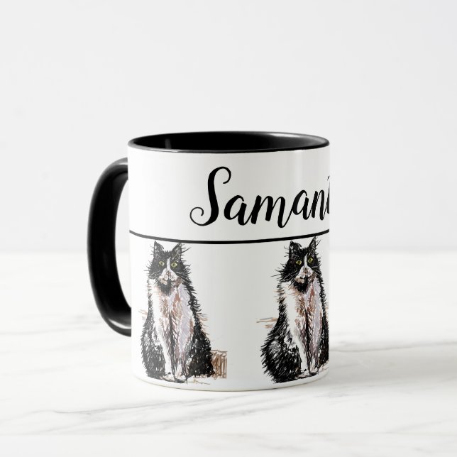 Mug Bébé Black Blanc Tuxedo chat Chats Whimsical Art M (Devant gauche)