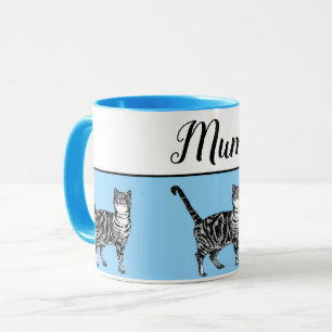 Mug Bébé Bleu Blanc Tabby chat Chats Whimsical maman
