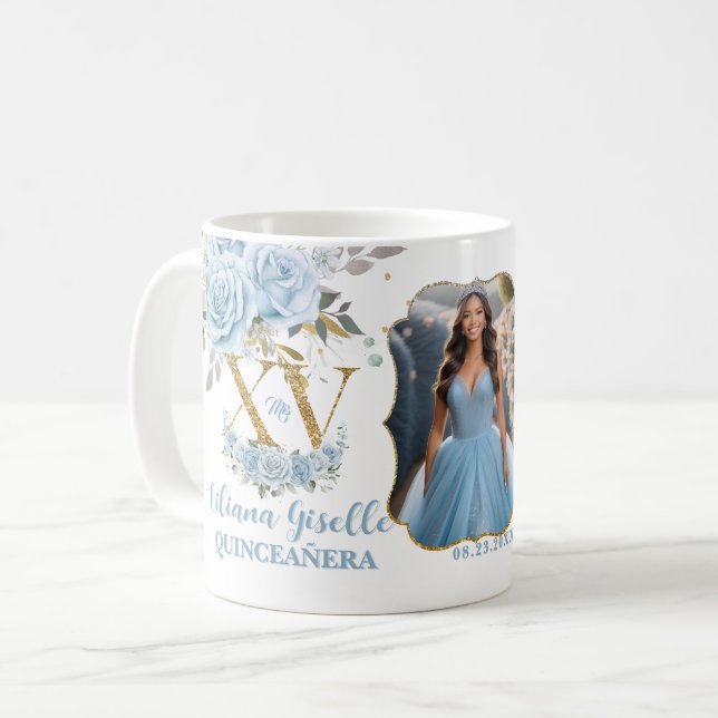 Mug Bébé Bleu Floral XV QUINCEAÑERA Quince 15 Photo (Devant gauche)
