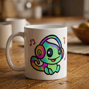 Mug Bébé Caméléon Kawaii Souriant Mignon Avec Casque A