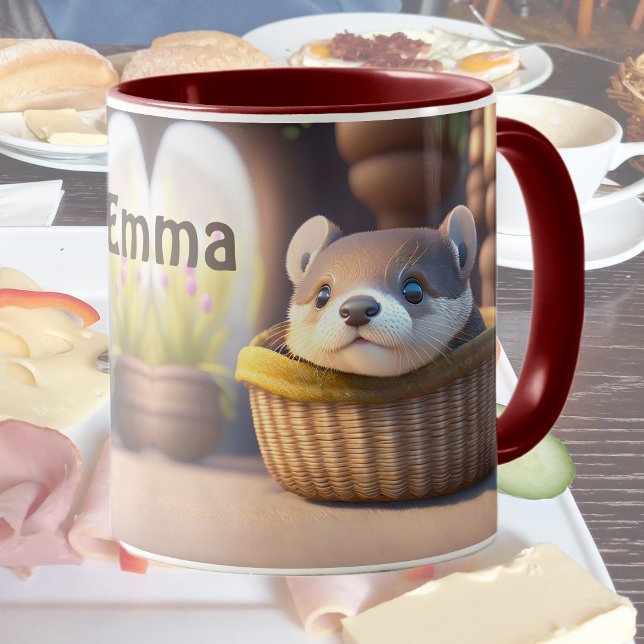 Mug Bébé de loutre mignonne dans un panier - personnal (Créateur téléchargé)