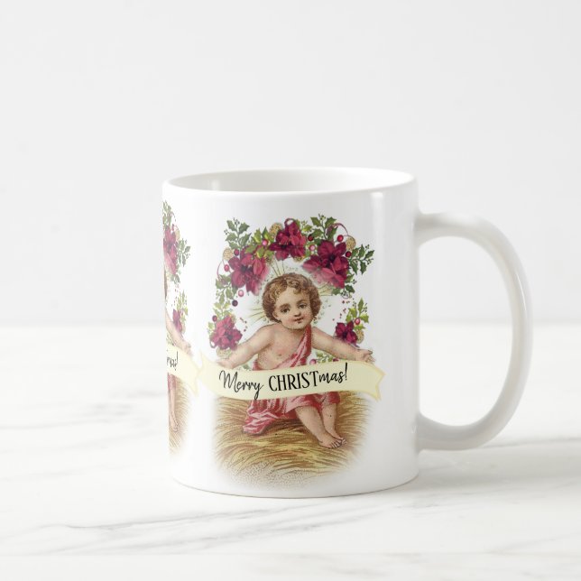 Mug Bébé Jésus dans Noël floral de Manger (Droite)
