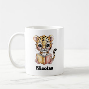 Mug Bébé léopard mignon lisant un livre personnalisé