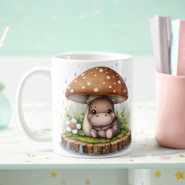 Mug Bébé mignon Hippopotamus Sous Parapluie De Champig (Créateur téléchargé)