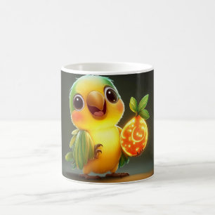 Mug bébé perroquet vert et jaune tenant un an