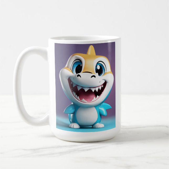 Mug bébé requin, mascotte 3d, corps entier, sourire he (Gauche)