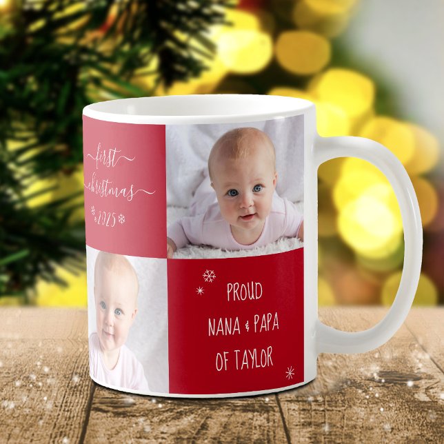 Mug Bébé rouge Premier Noël Grand-parents 2 Nom de la  (Créateur téléchargé)