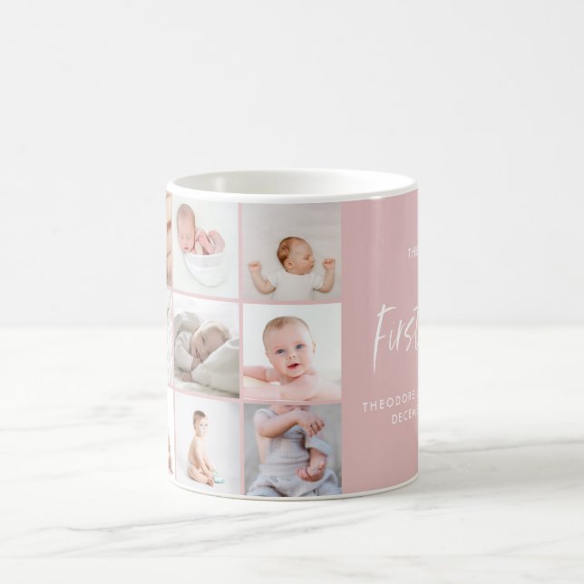 Mug Bébés première année photo collage script rose gir (Centre)