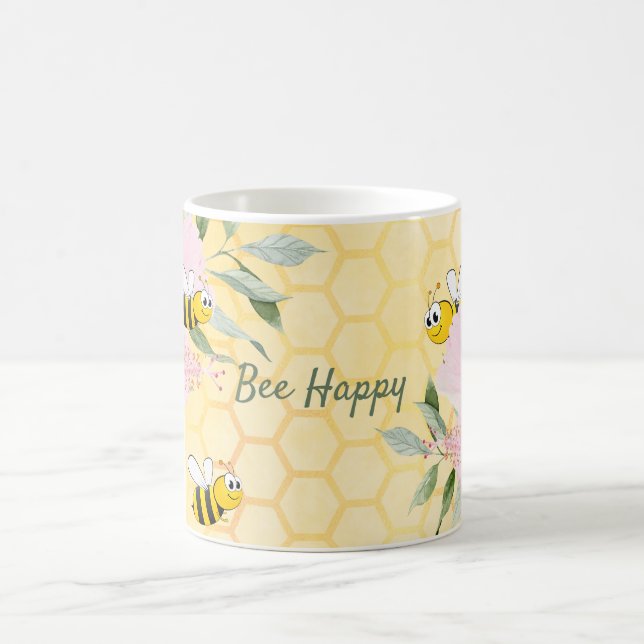 Mug Bee Happy bumble abeilles jaune nid d'abeille été (Centre)