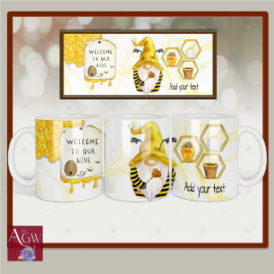 Mug Bee Hive Gnome Honey Comb Bienvenue