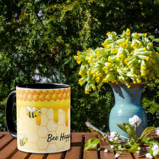 Mug Bee joyeux miel motif de nid d'abeille goutte à go (Créateur téléchargé)