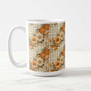 MUG BEIGE PLANGÉ AVEC ORANGE & FLOWERS JAUNES