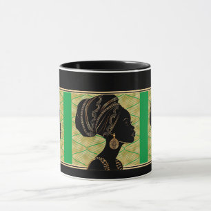 Mug Belle Africaine Américaine Femme Vert Black Gold