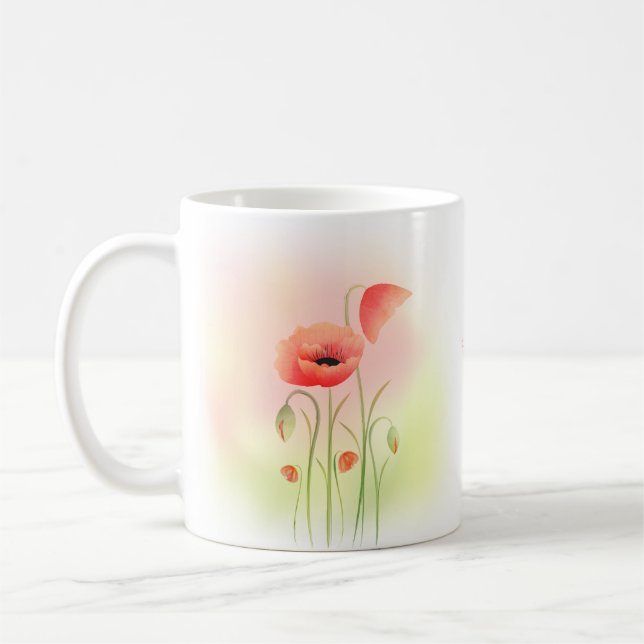 Mug Belle aquarelle Fleur de Pavot (Gauche)