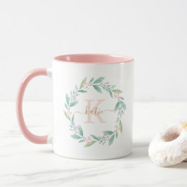 Mug Belle aquarelle Floral Wreath Monogramme