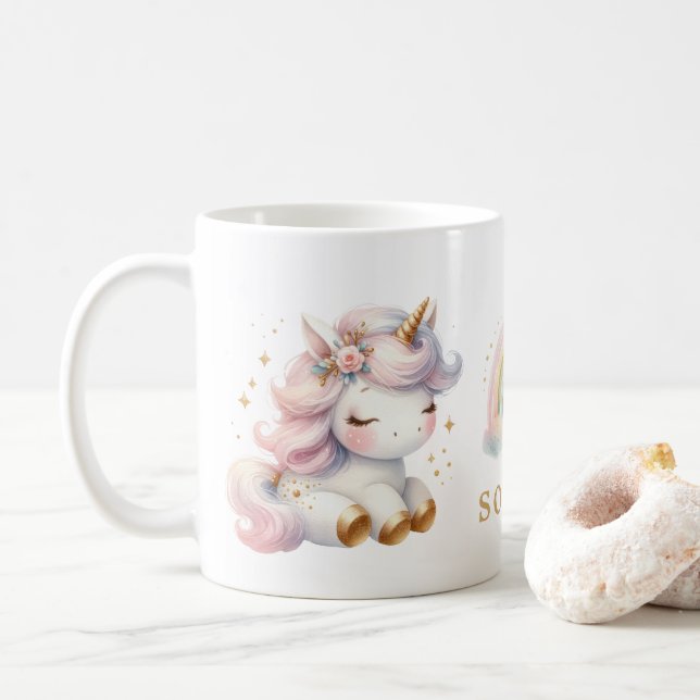 Mug Belle aquarelle florale licorne Anniversaire (Avec donut)