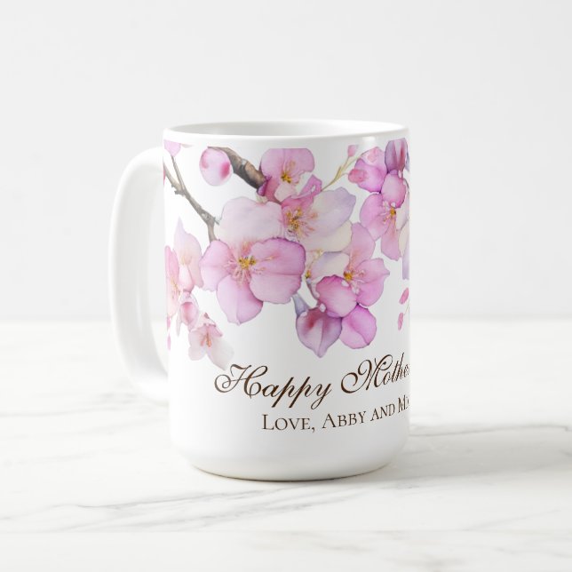 Mug Belle aquarelle rose cerisier fleurs mères (Devant gauche)