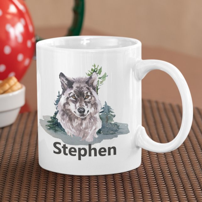 Mug Belle aquarelle Wolf Nom personnalisé (Créateur téléchargé)