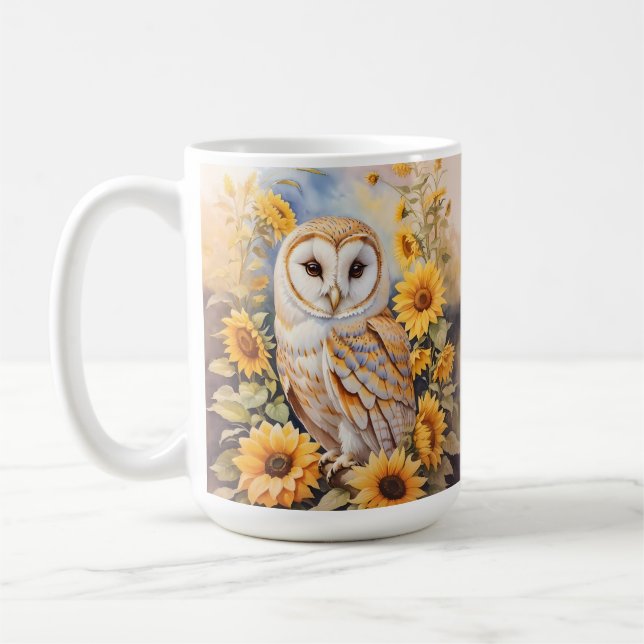 Mug Belle Chouette Et Fleurs De Soleil (Gauche)