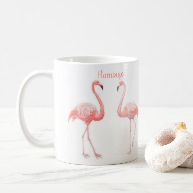 Mug Belle Conte Fée Pour Deux Flamants roses Fleur Tro (Avec donut)