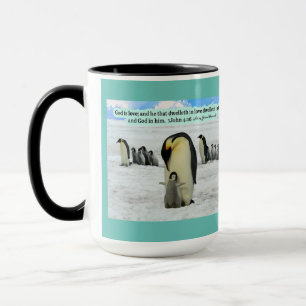 Mug Belle écriture de pingouin 1 Jean 4:16