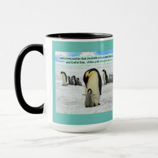 Mug Belle écriture de pingouin 1 Jean 4:16