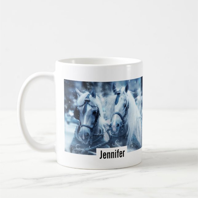 Mug Belle équipe Cheval Hiver Conduite photo (Gauche)
