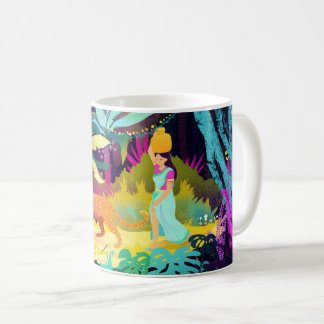 Mug Belle femme marchant dans la jungle avec le léopar