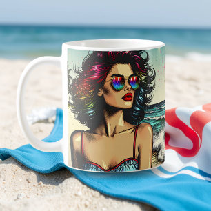 Mug Belle femme sur la plage Comic Book Pop Art