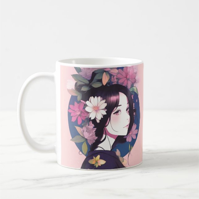 Mug Belle Fille d'Anime Couronnée de Fleurs (Gauche)