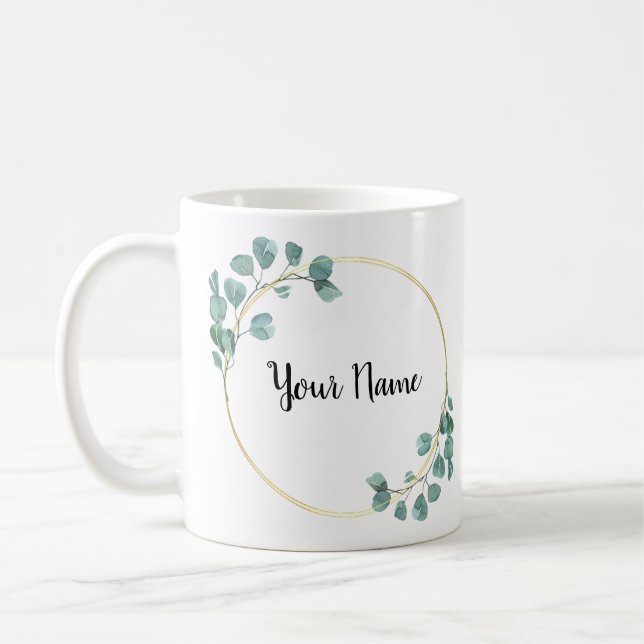 Mug Belle Fleur Vert Nom Personnalisé (Gauche)