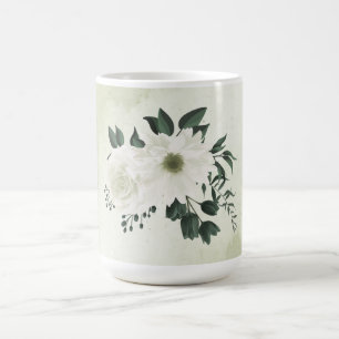 Mug Belle fleurs blanches feuilles verts