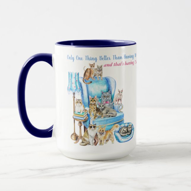 Mug Belle Illustration Crazy Cat Lady Customisée (Gauche)