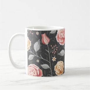 Mug Belle main tirée rose et rose jaune Motif