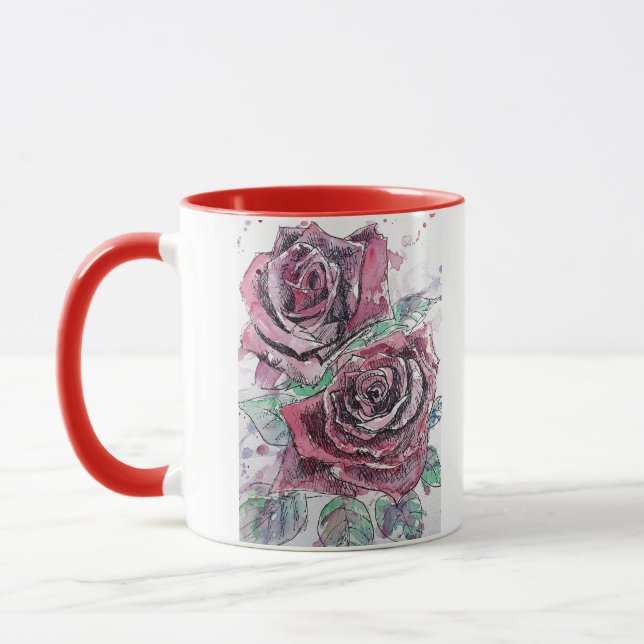 Mug Belle peinture à l'aquarelle rouge Rose (Gauche)