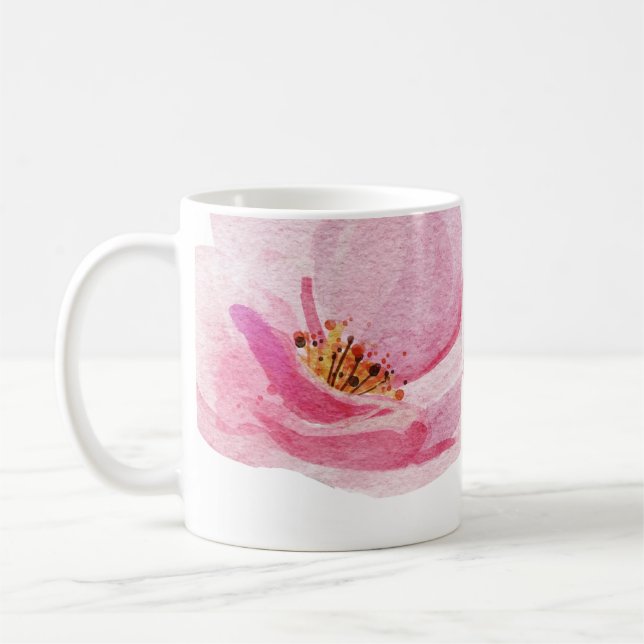 Mug Belle Peonies Roses Peintes À La Main (Gauche)