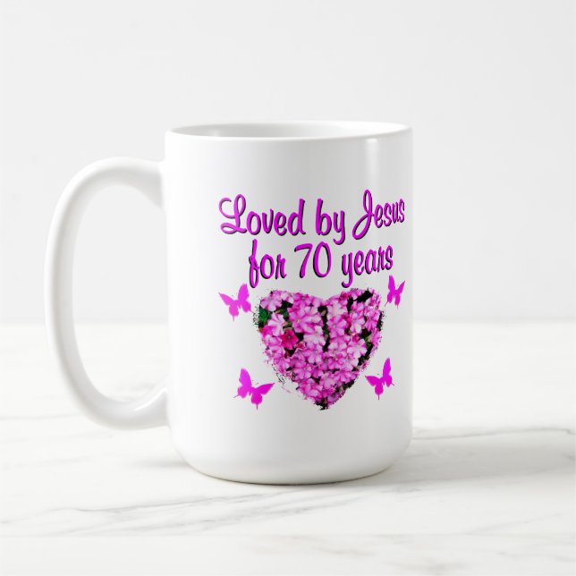 MUG BELLE PHOTO FLORALE ROSE DE 70E ANNIVERSAIRE (Gauche)