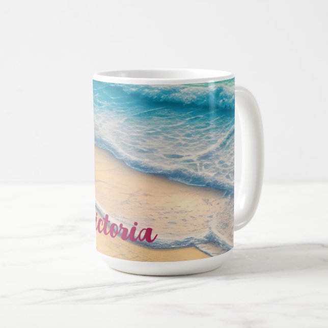 Mug Belle Plage Océan Vagues Sable Palmiers (Devant droit)